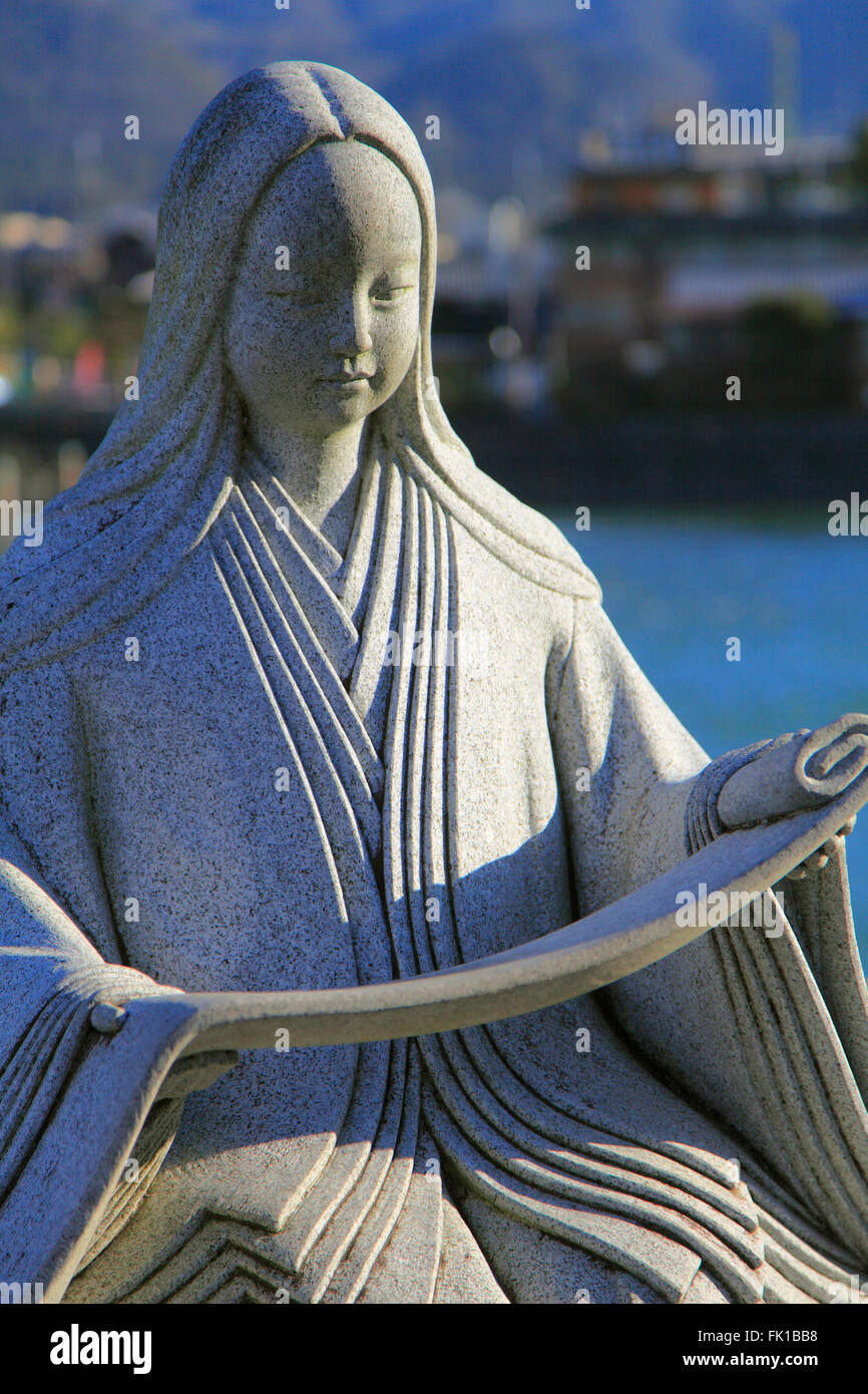 Le Japon, Uji, Murasaki-Shikibu, auteur, Le Dit du Genji, statue, Banque D'Images
