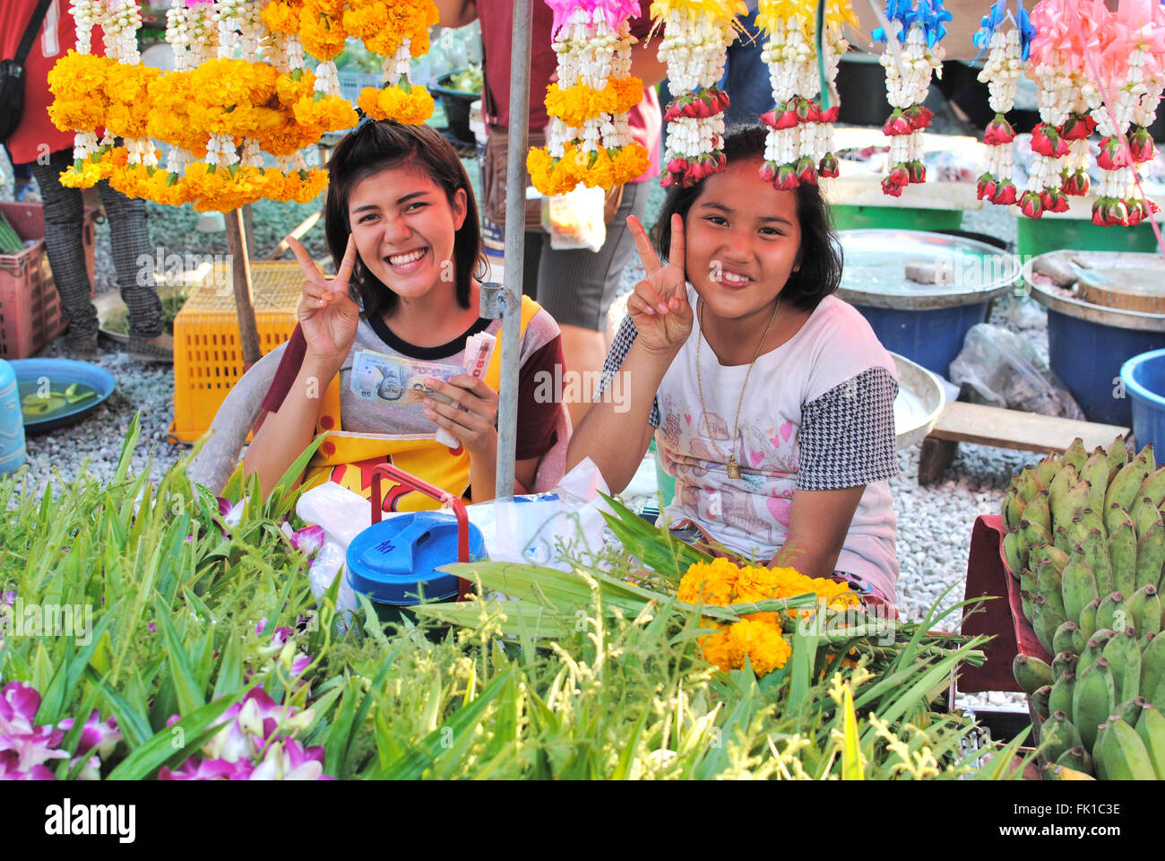 Marché thaïlandais Thaïlande décrochage fleurs Banque D'Images