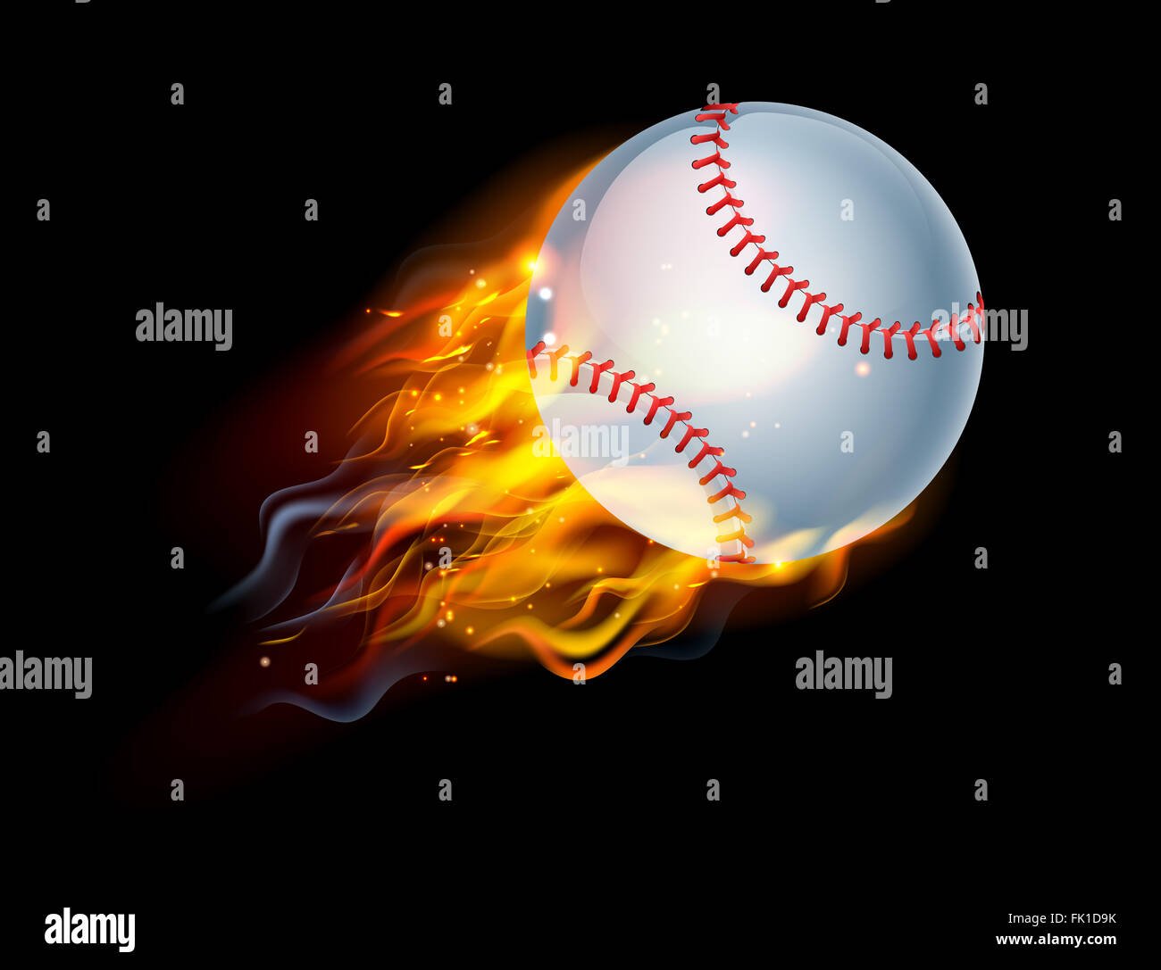 Une balle de baseball en flammes en feu volant par l'air Banque D'Images