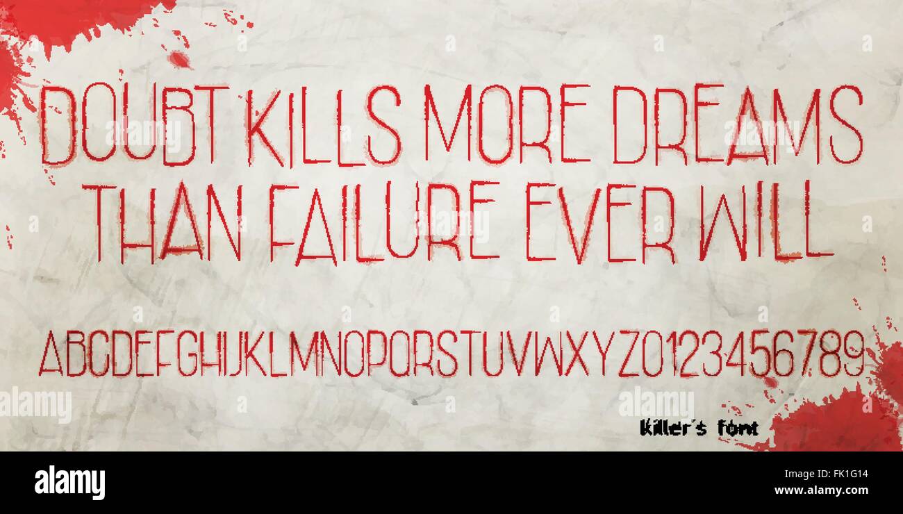 Ensemble de style sang lettres de l'alphabet et des chiffres plus grunge background. vector, assassin font type design. killer sloppy charact Illustration de Vecteur