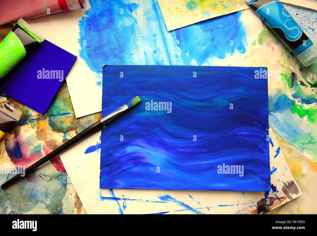 Gros plan du pinceau et peinture d'art Banque D'Images