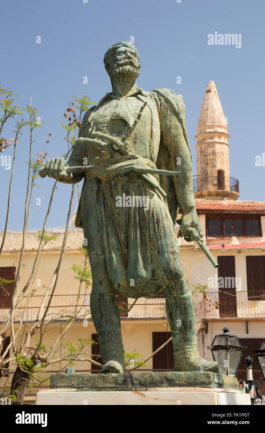 Statue de Konstantin Giaboudakis, Rethymno, Crète, Grèce Banque D'Images