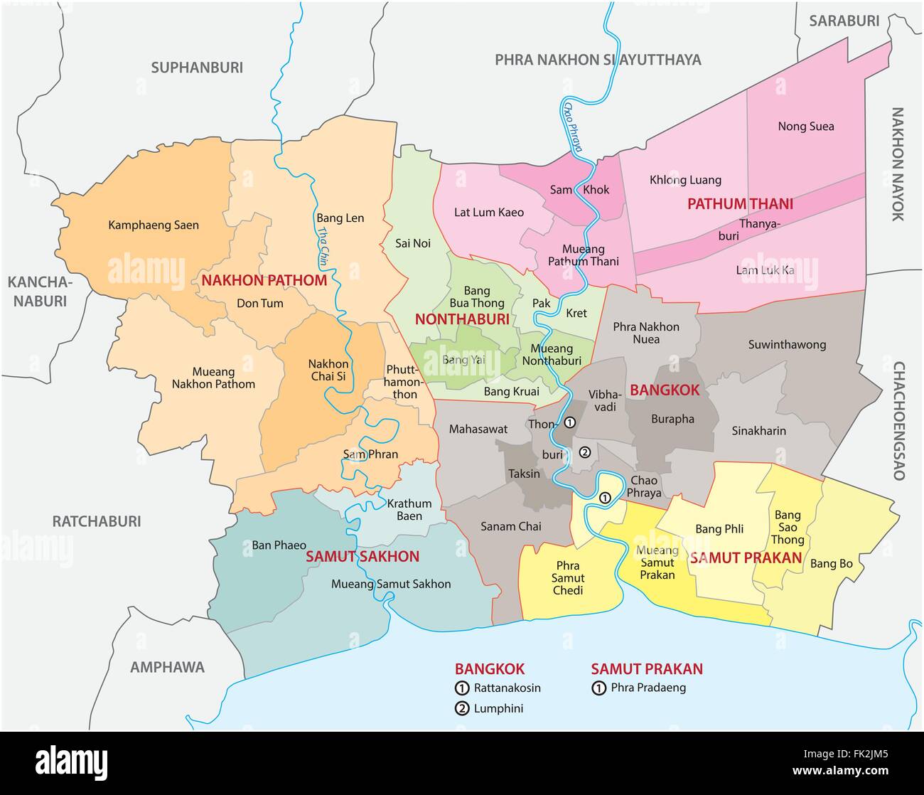 Carte de la région métropolitaine de Bangkok Illustration de Vecteur