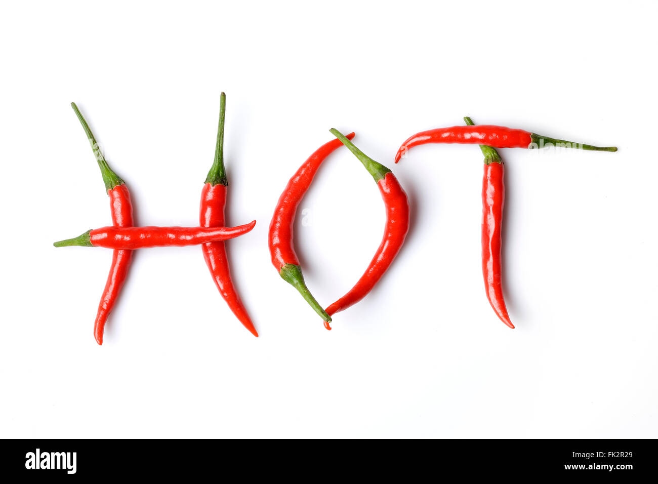 Red Hot Peppers En un mot sur fond blanc Banque D'Images