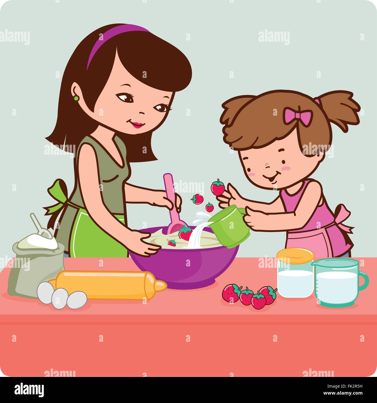 Mère et fille la cuisson dans la cuisine. Illustration de Vecteur