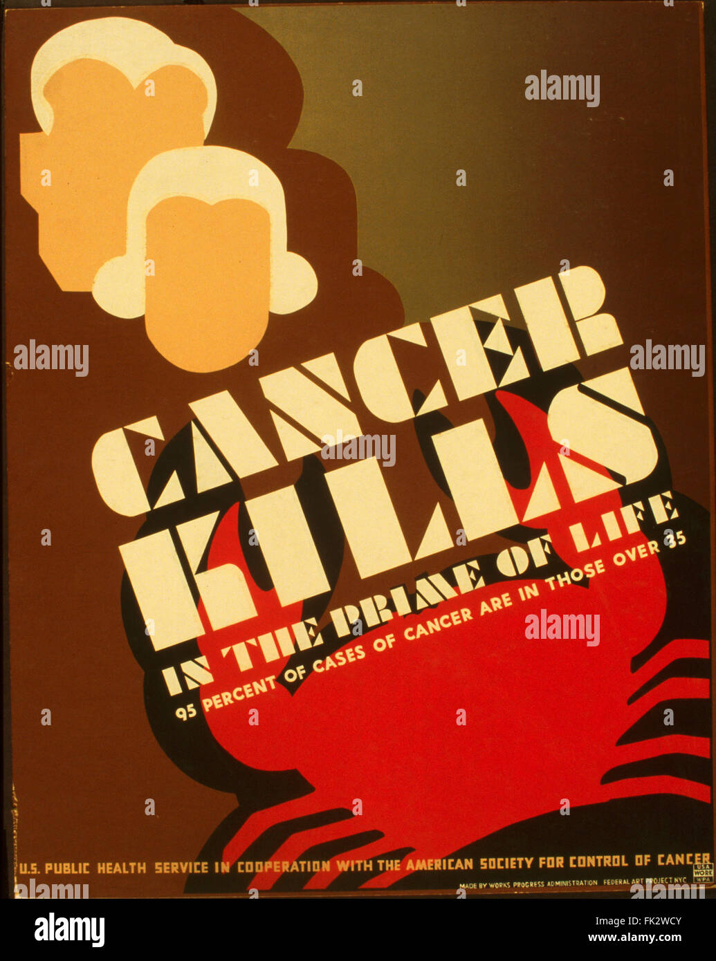 Le cancer tue affiche créée par le WPA, 1941-1943. Bibliothèque du Congrès. (Richard B. Levine) Banque D'Images