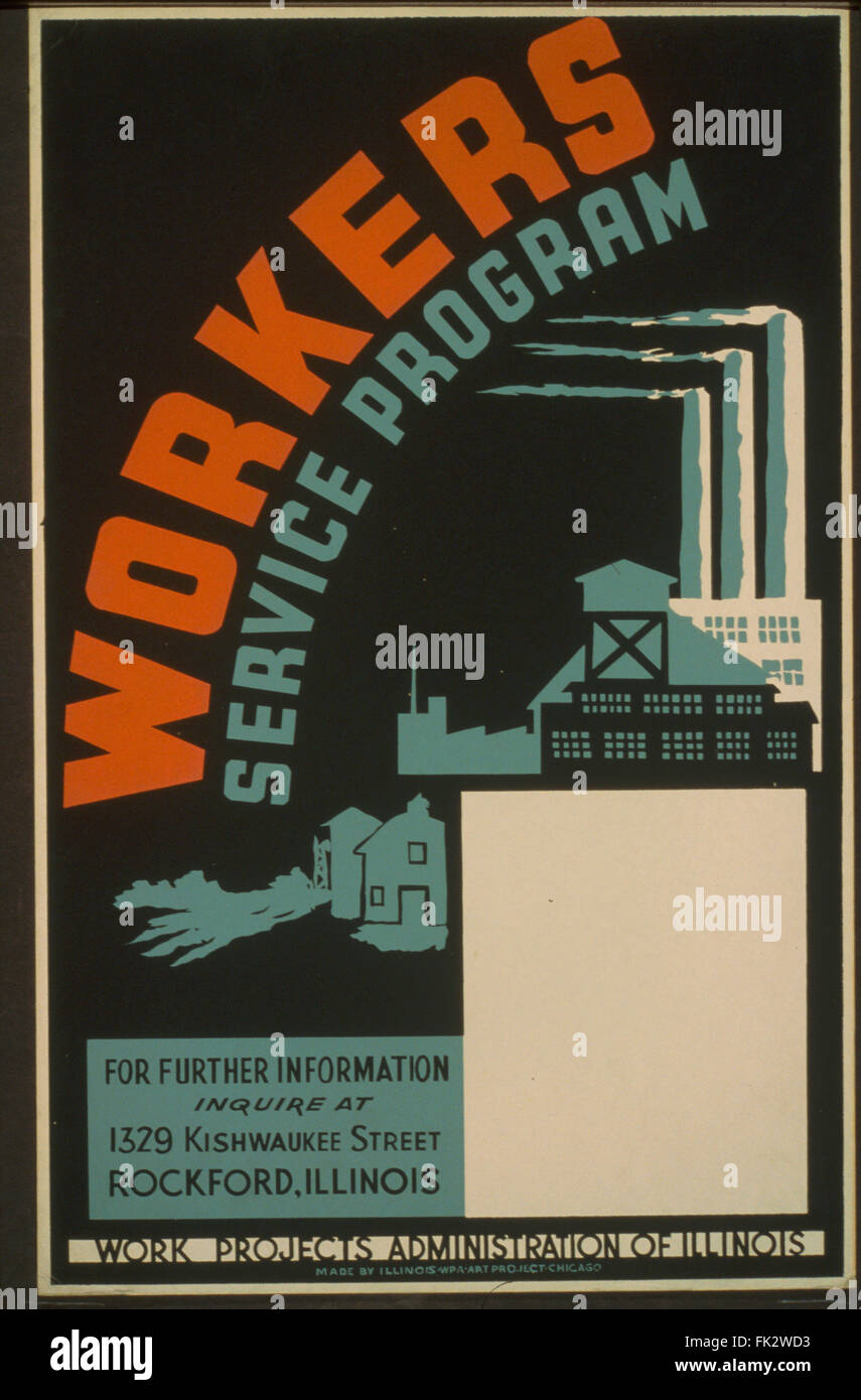 Programme de service travailleurs affiche créée par le WPA, 1941-1943. Bibliothèque du Congrès. (Richard B. Levine) Banque D'Images