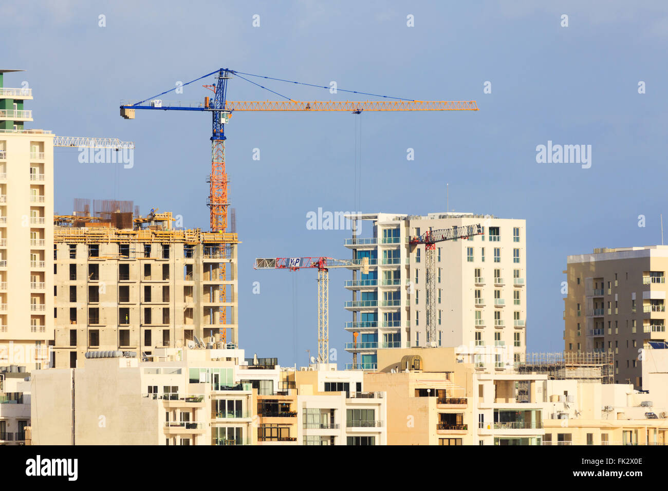 Travaux de construction de grande hauteur, Sliema, La Valette, Malte. Banque D'Images