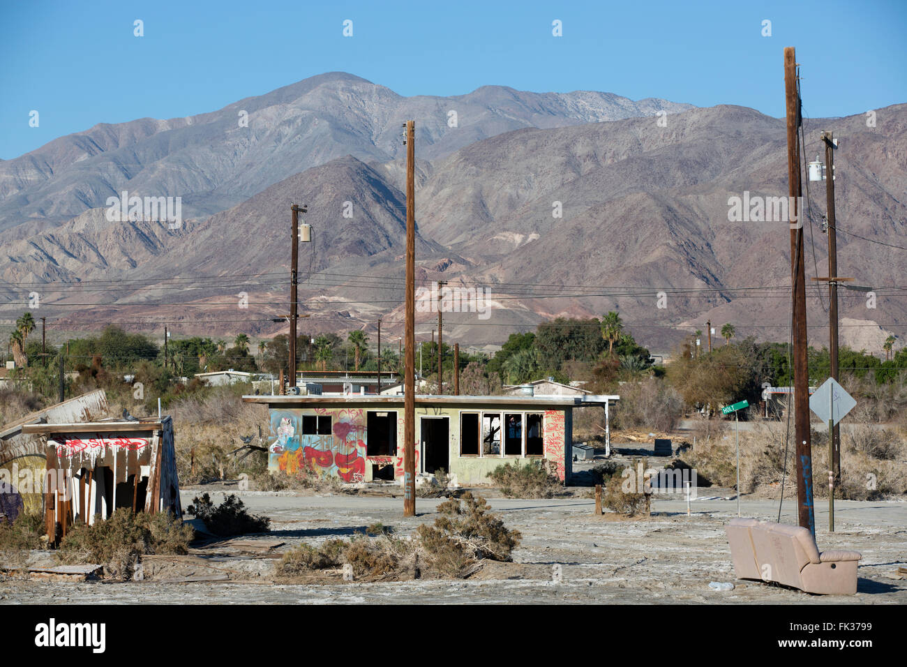 Maison abandonnée, Salton Sea Beach, en Californie. USA Banque D'Images