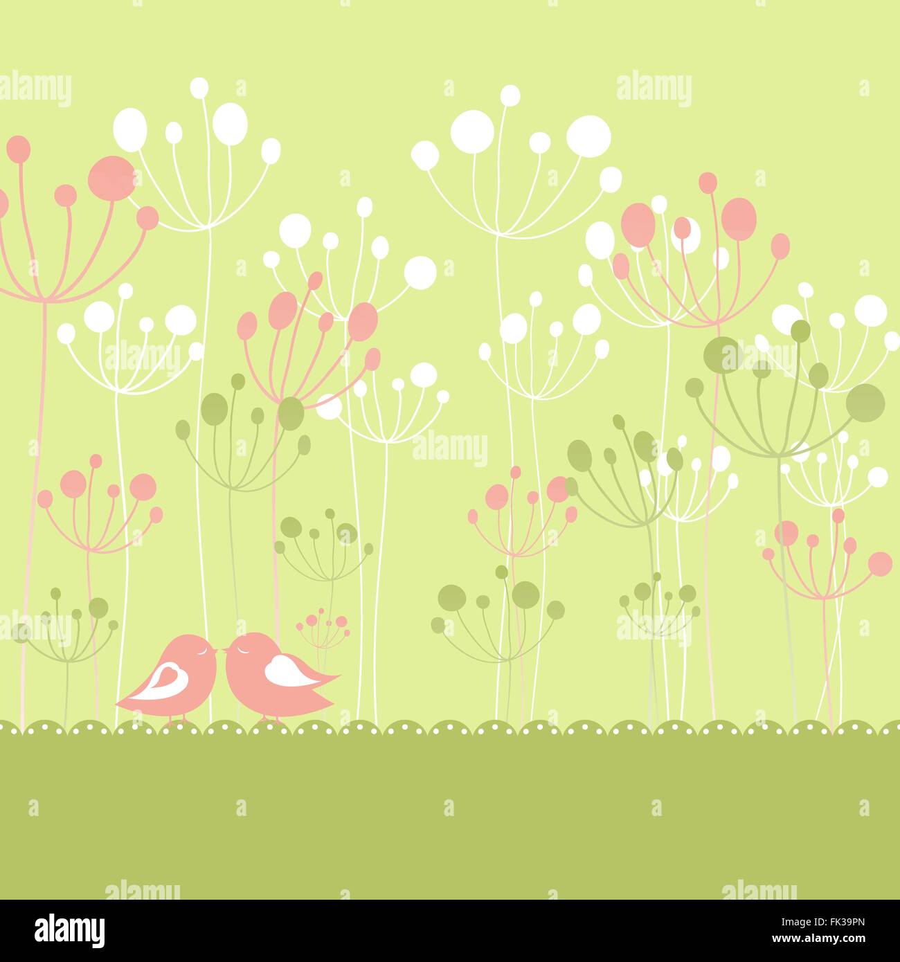 Printemps des oiseaux colorés cartes florales vert with copy space Illustration de Vecteur