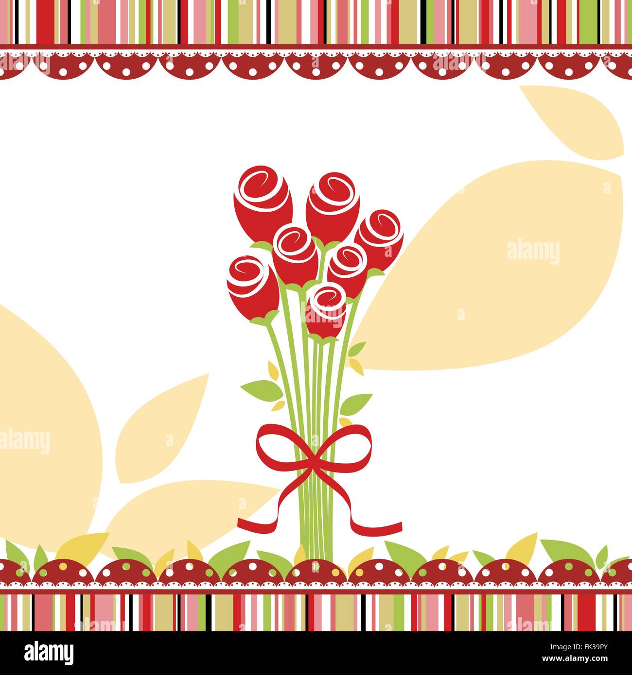 Le printemps amour carte postale avec des fleurs rose rouge sur fond à rayures colorées Illustration de Vecteur