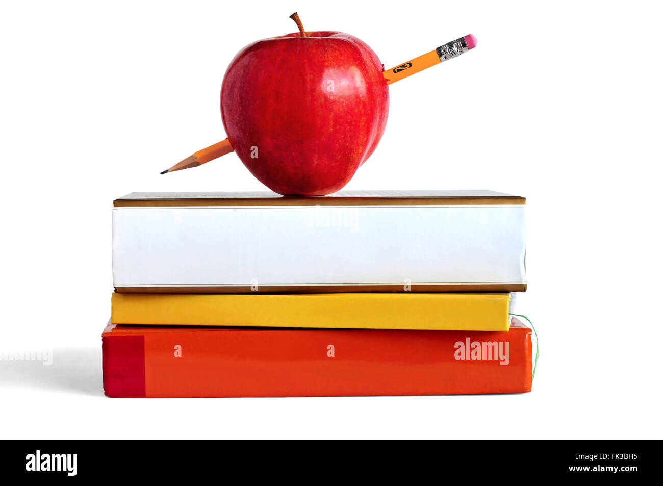 Crayon, livres et d'un représentant d'Apple ou de l'école Éducation Banque D'Images