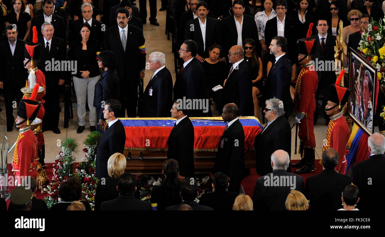 Les dirigeants du monde entier assister à l'enterrement du Venezuela Le président Hugo Chavez, le 8 mars 2013 à Caracas, Venezuela. Banque D'Images