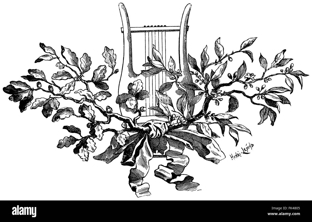 Morceau de queue : harpe et gui Banque D'Images