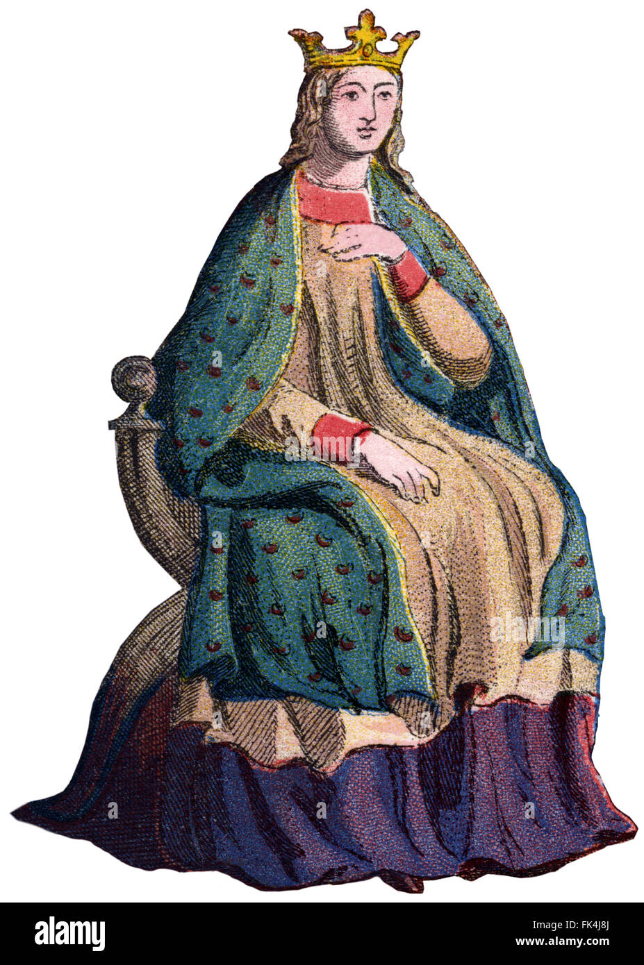 13ème siècle illustration : Reine anglaise (pas de costumes monarque spécifiques). Banque D'Images