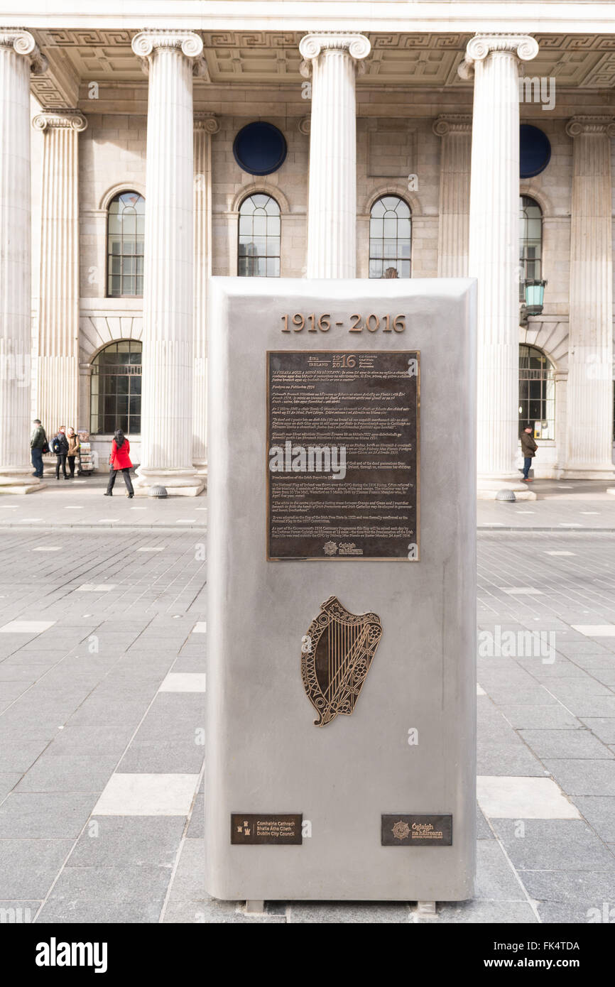 - Monument du centenaire de l'Insurrection de Pâques en dehors de Dublin, GPO bâtiment pour commémorer le centenaire de la rébellion irlandaise de 1916 Banque D'Images