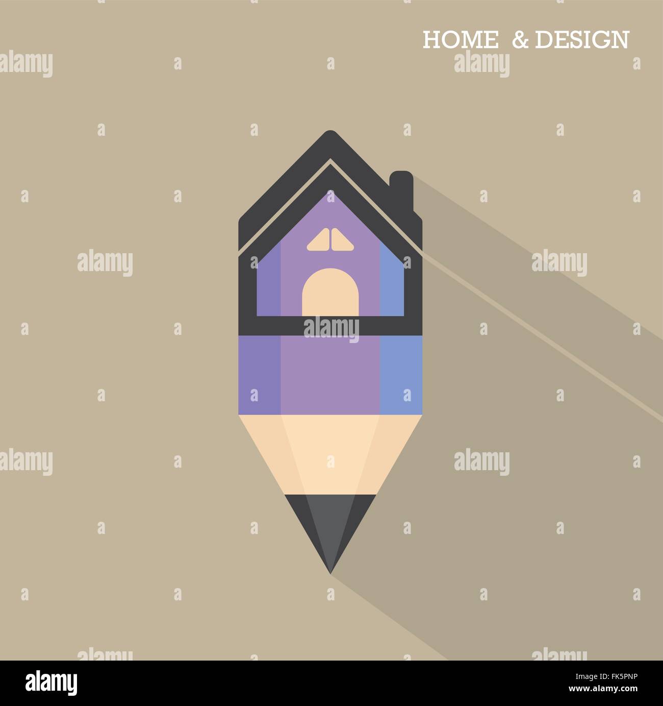 L'icône d'accueil et de crayon symbole dans télévision style design avec long shadow. Vector illustration Illustration de Vecteur