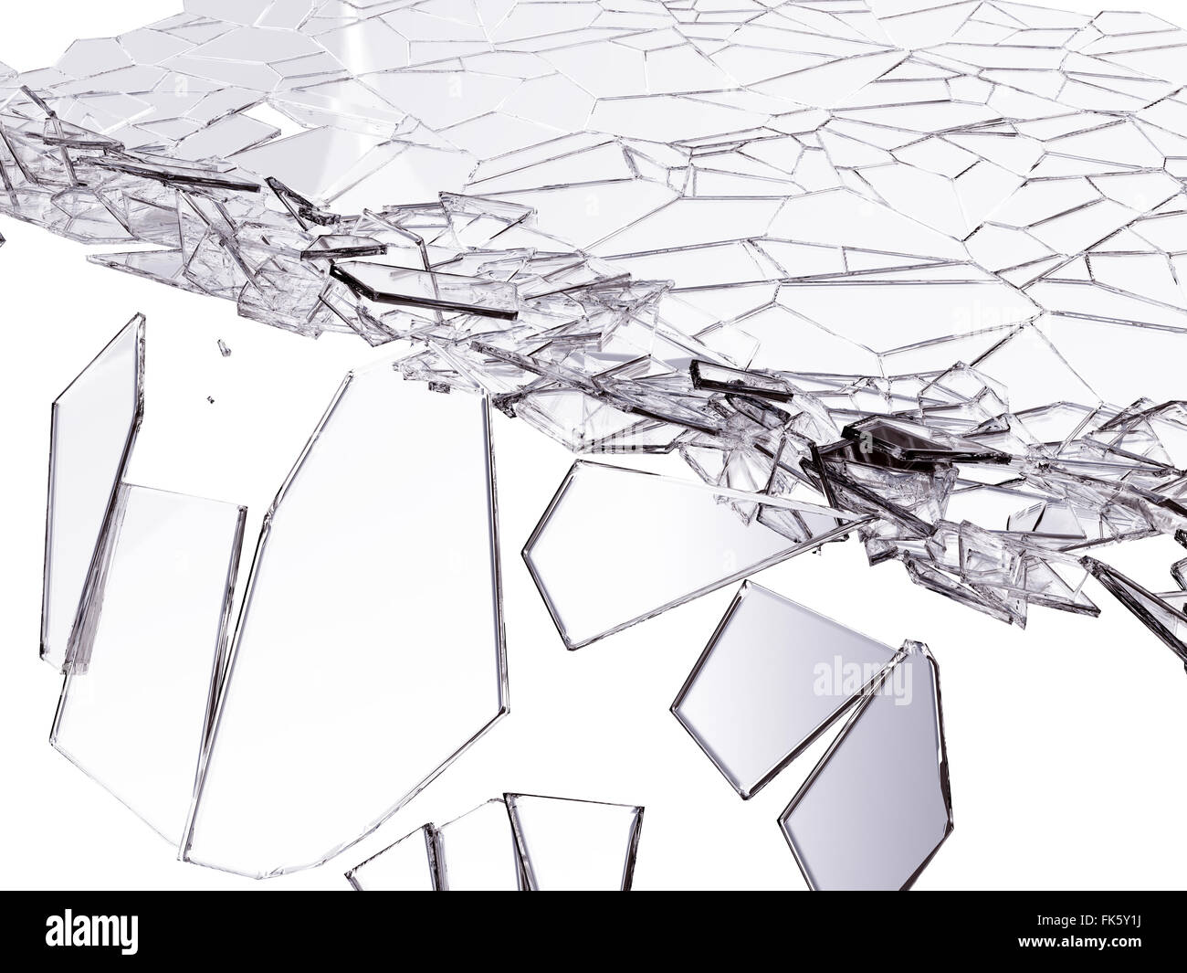 Divisé ou fissuré sur verre blanc. Grande résolution Banque D'Images