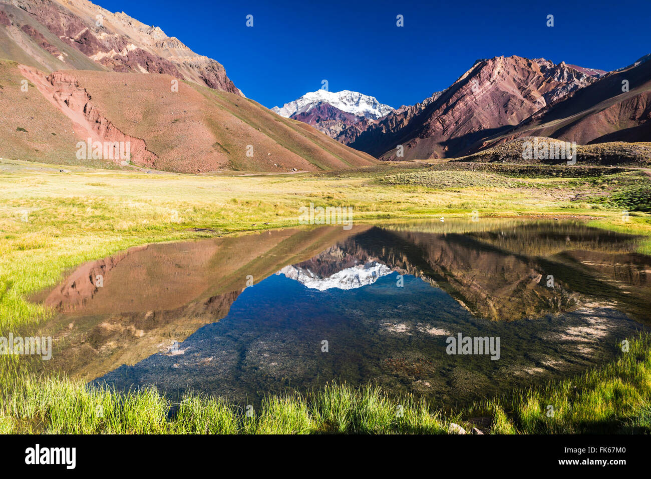 L'Aconcagua, à 6961m, la plus haute montagne de la Cordillère des Andes, l'Aconcagua Parc provincial, la Province de Mendoza, Argentine Banque D'Images