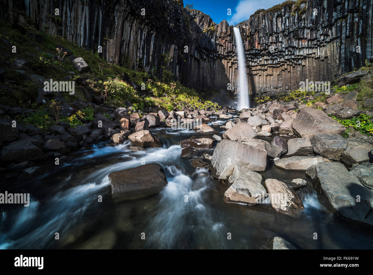Cascade de Svartifoss (noir) et le basalte, colonnes, parc national de Skaftafell Vatnajökull, l'Islande, les régions polaires Banque D'Images