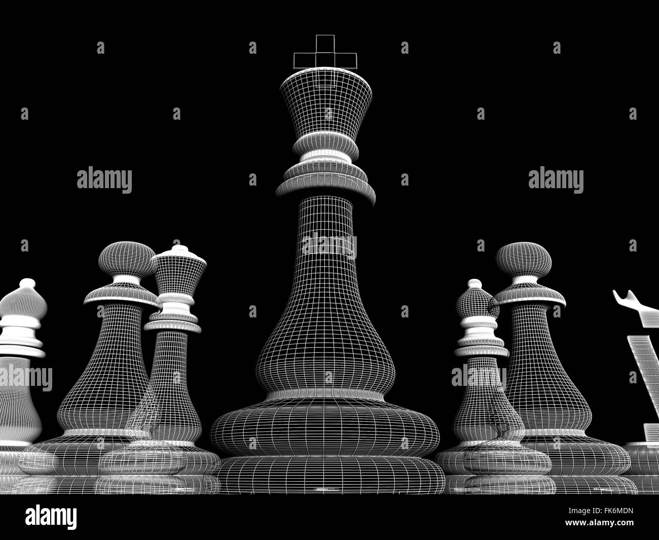 L'image en haute résolution. Chessmen blanc sur fond noir. Banque D'Images