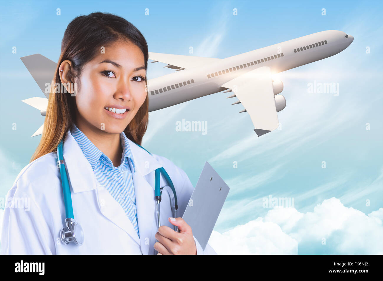 Composite image of doctor holding clipboard Banque D'Images