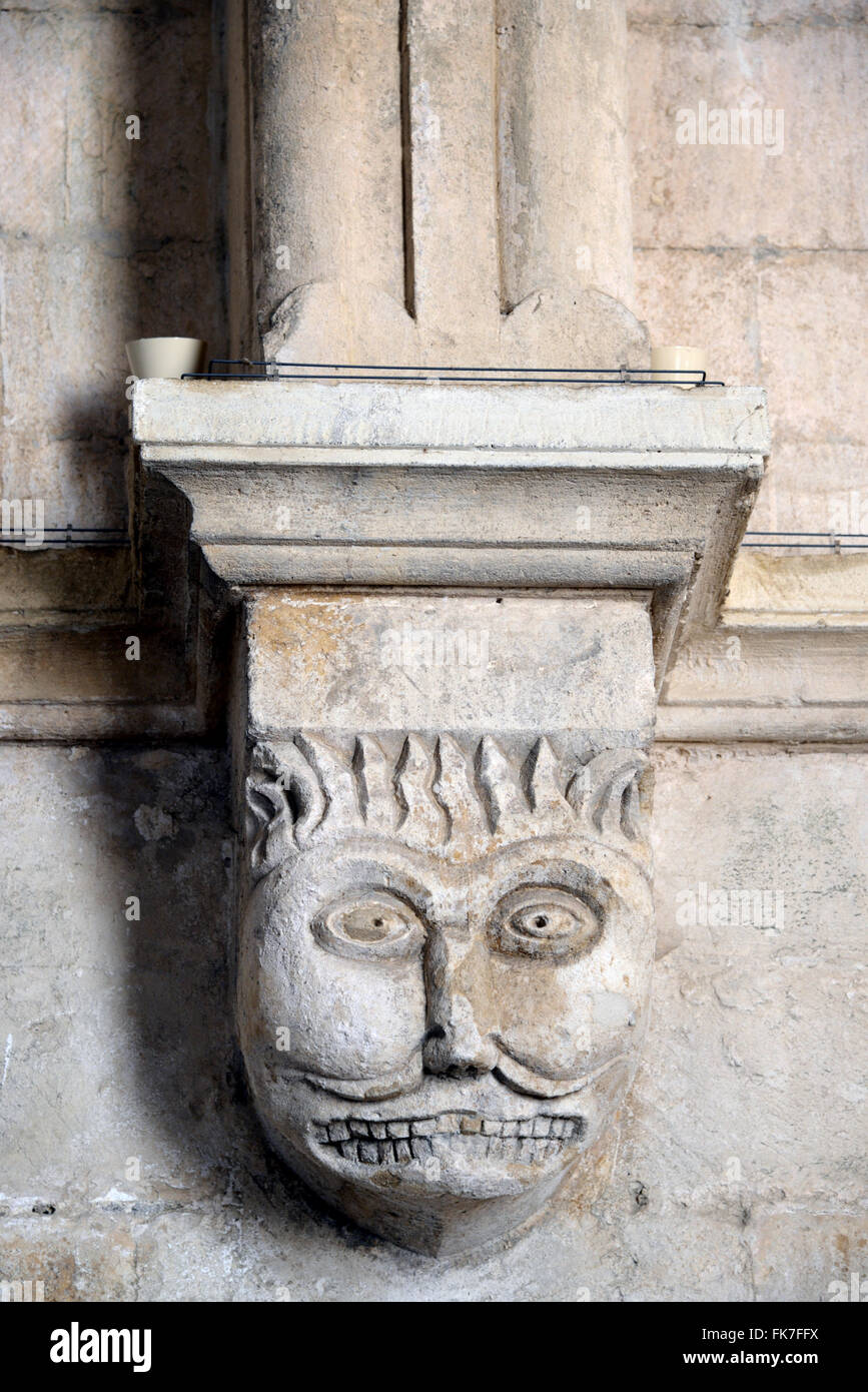 Chat ou Tête féline c12th les cloîtres abbaye de Montmajour, près de Arles Provence France Banque D'Images