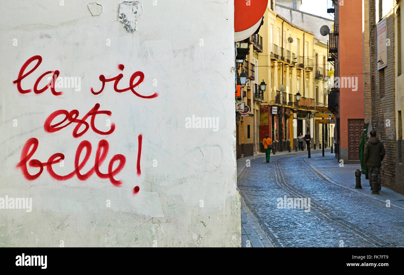 Peinture murale et de la rue "la vie est belle" en français Banque D'Images