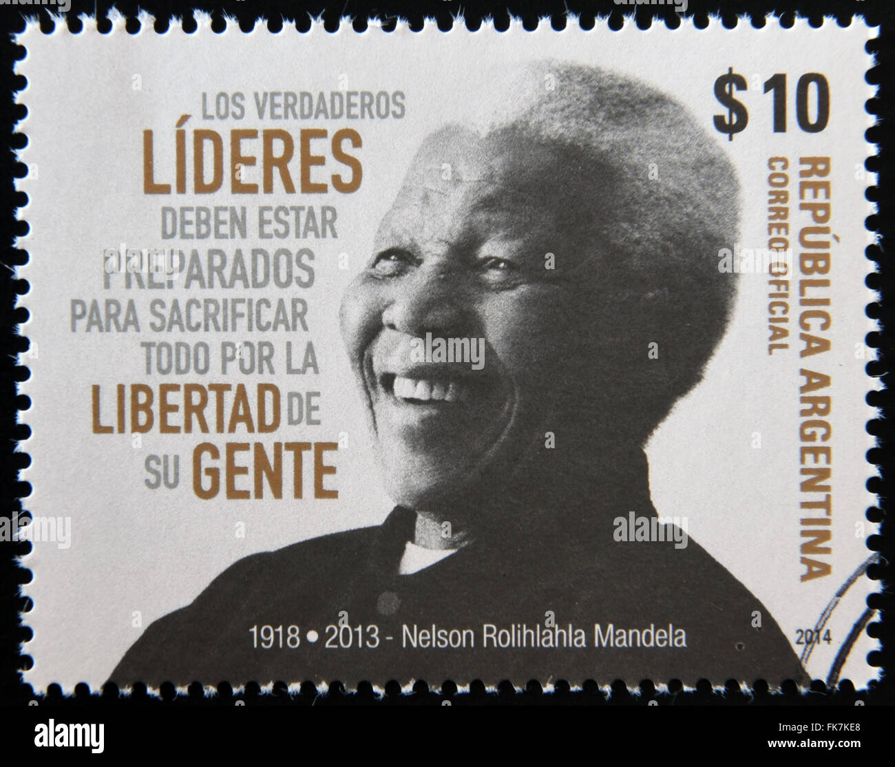 Argentine - circa 1984 : timbre imprimé en Argentine montre Nelson Mandela, circa 1984 Banque D'Images