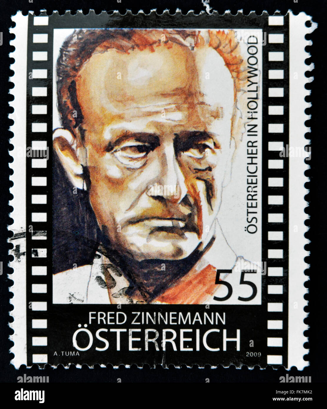 Autriche - circa 2010 : timbres en Autriche montre Fred Zinnemann, vers 2010 Banque D'Images