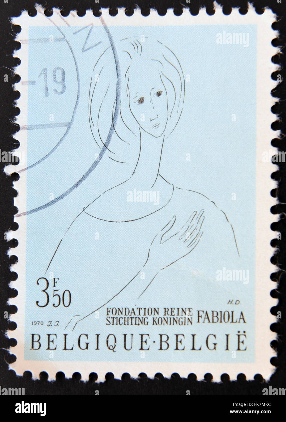 Belgique - circa 1970 : timbres en Belgique montre la Reine Fabiola, La Reine Fabiola pour la santé mentale de la Fondation, vers 1970 Banque D'Images