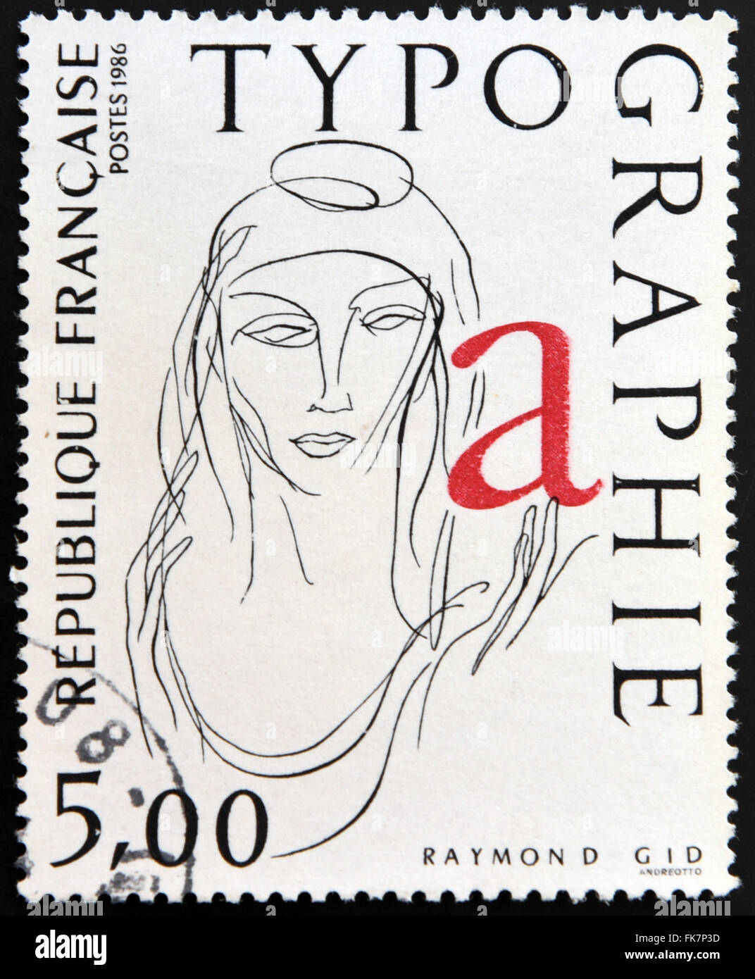 FRANCE - VERS 1986 : un timbre imprimé en France montre la Marianne, Typograph par Raymond gid, vers 1986 Banque D'Images