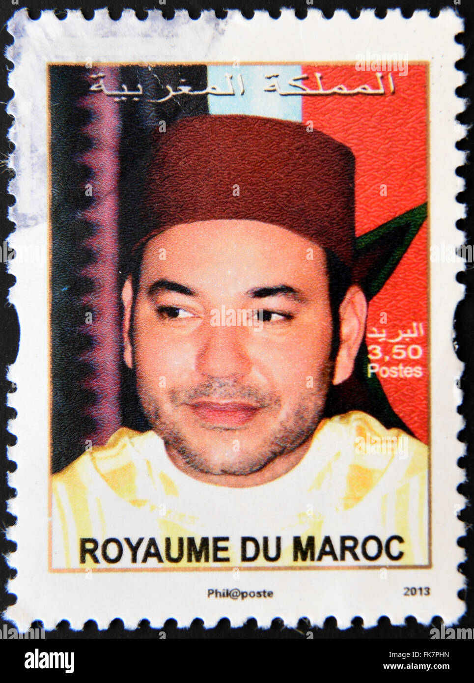 Maroc - circa 2013 : timbre imprimé au Maroc montre Mohammed VI, Roi du Maroc, vers 2013 Banque D'Images