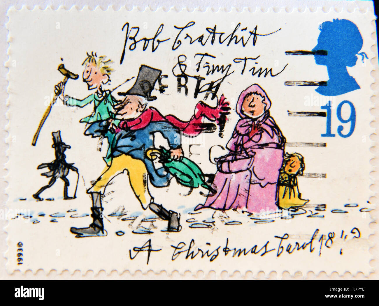 Royaume-uni - circa 1993 : timbre imprimé au Royaume-Uni à partir de la 'Noël du 150e anniversaire de A Christmas Carol roman Banque D'Images