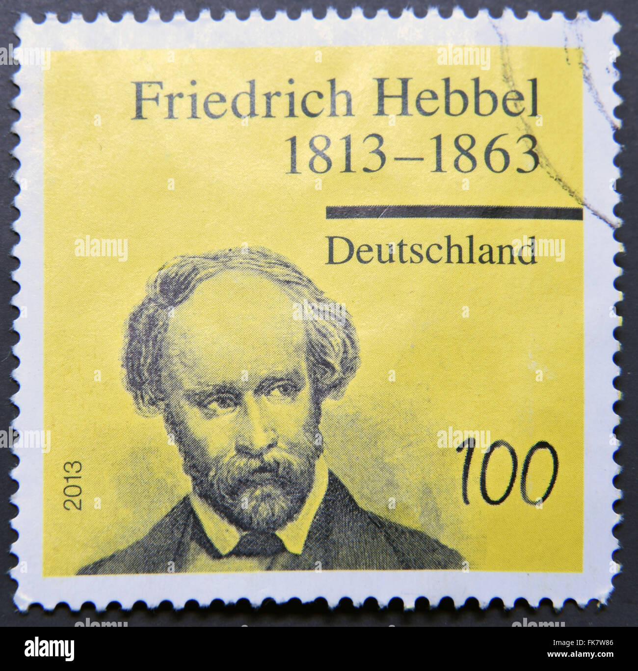 Allemagne - circa 2013 : timbres en Allemagne montre poète et dramaturge Friedrich Hebbel, vers 2013 Banque D'Images