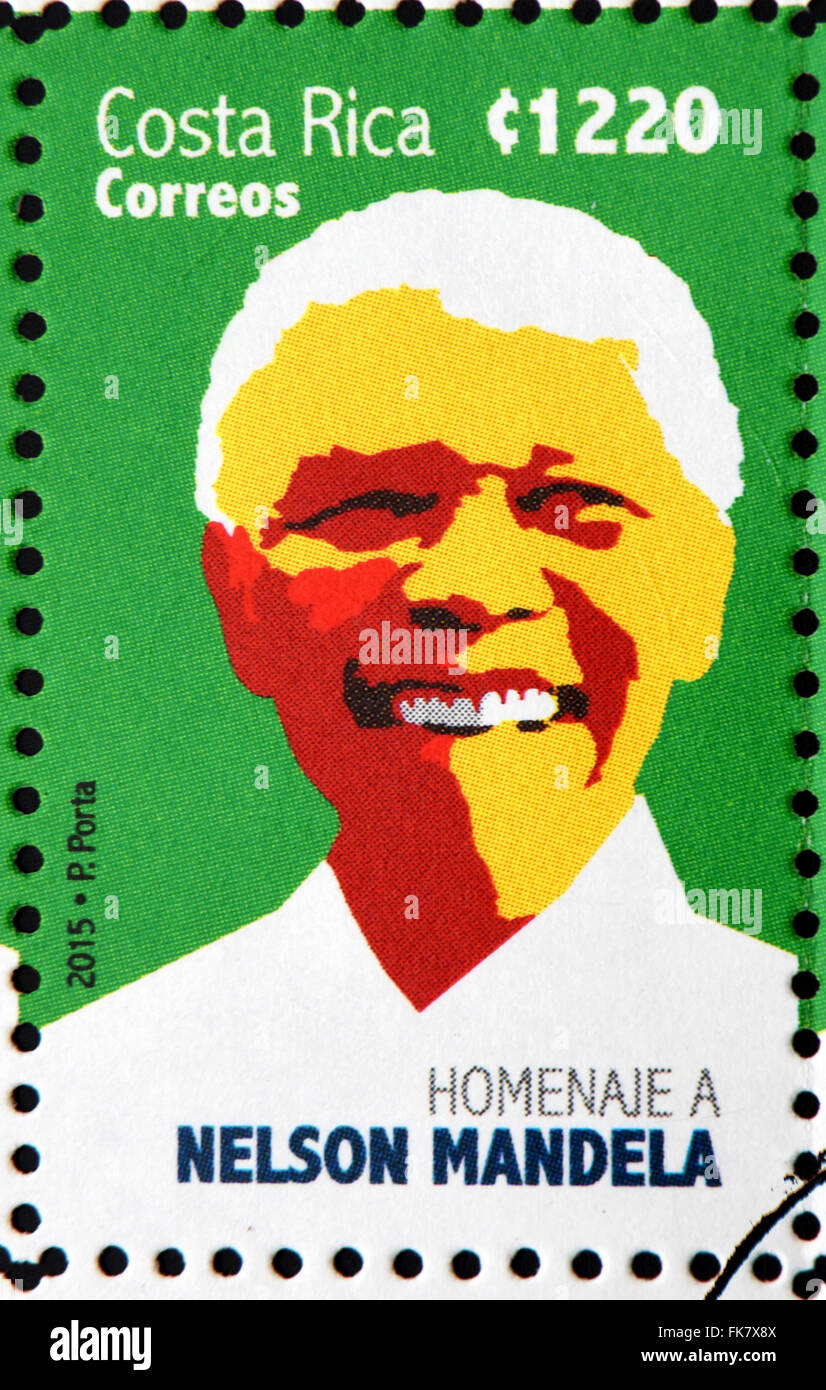 COSTA RICA - circa 2015 : timbre imprimé en Costa Rica montre Nelson Mandela, circa 2015 Banque D'Images