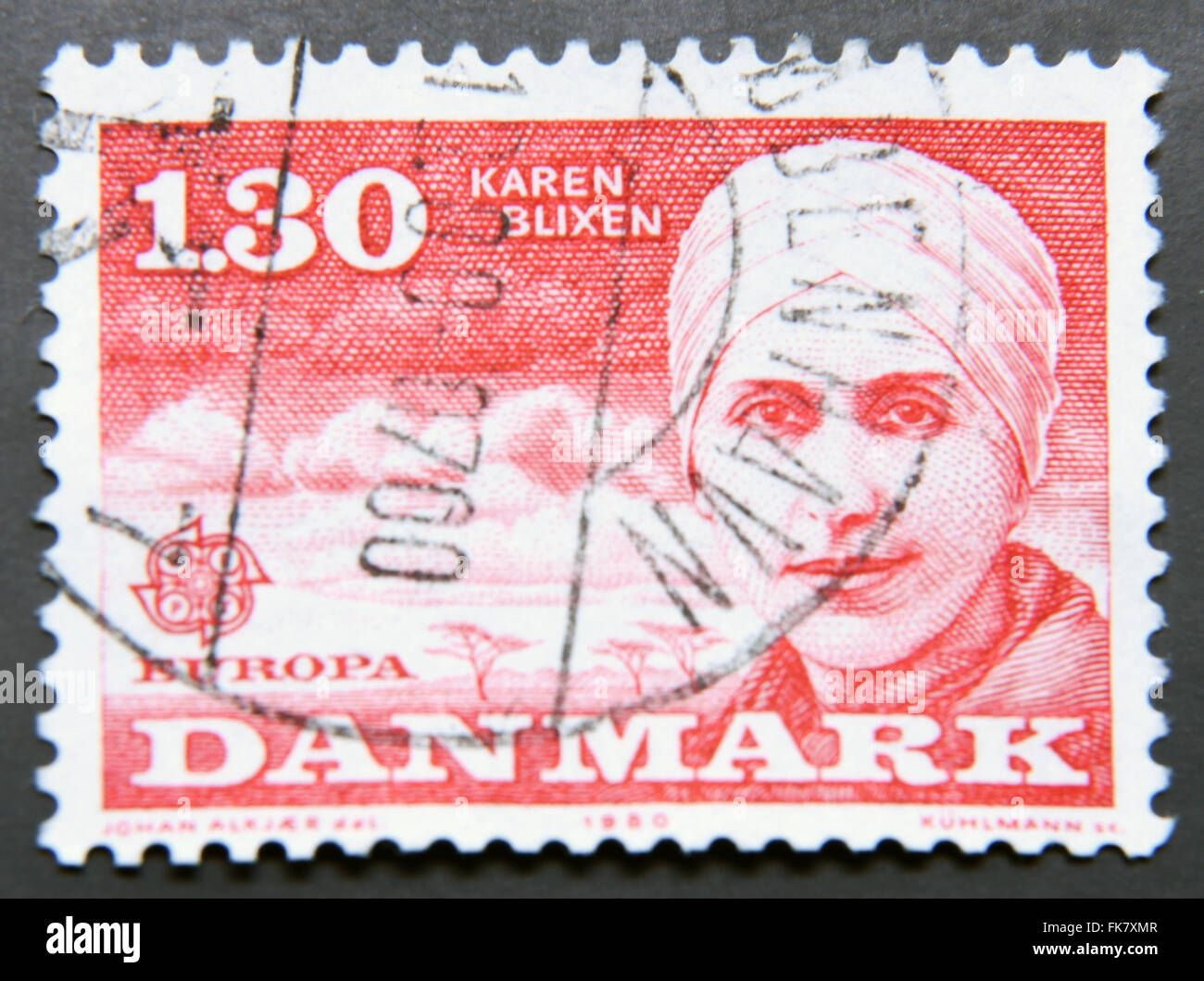 Danemark - VERS 1980 : timbres en Danemark indique Karen Blixen, vers 1980 Banque D'Images