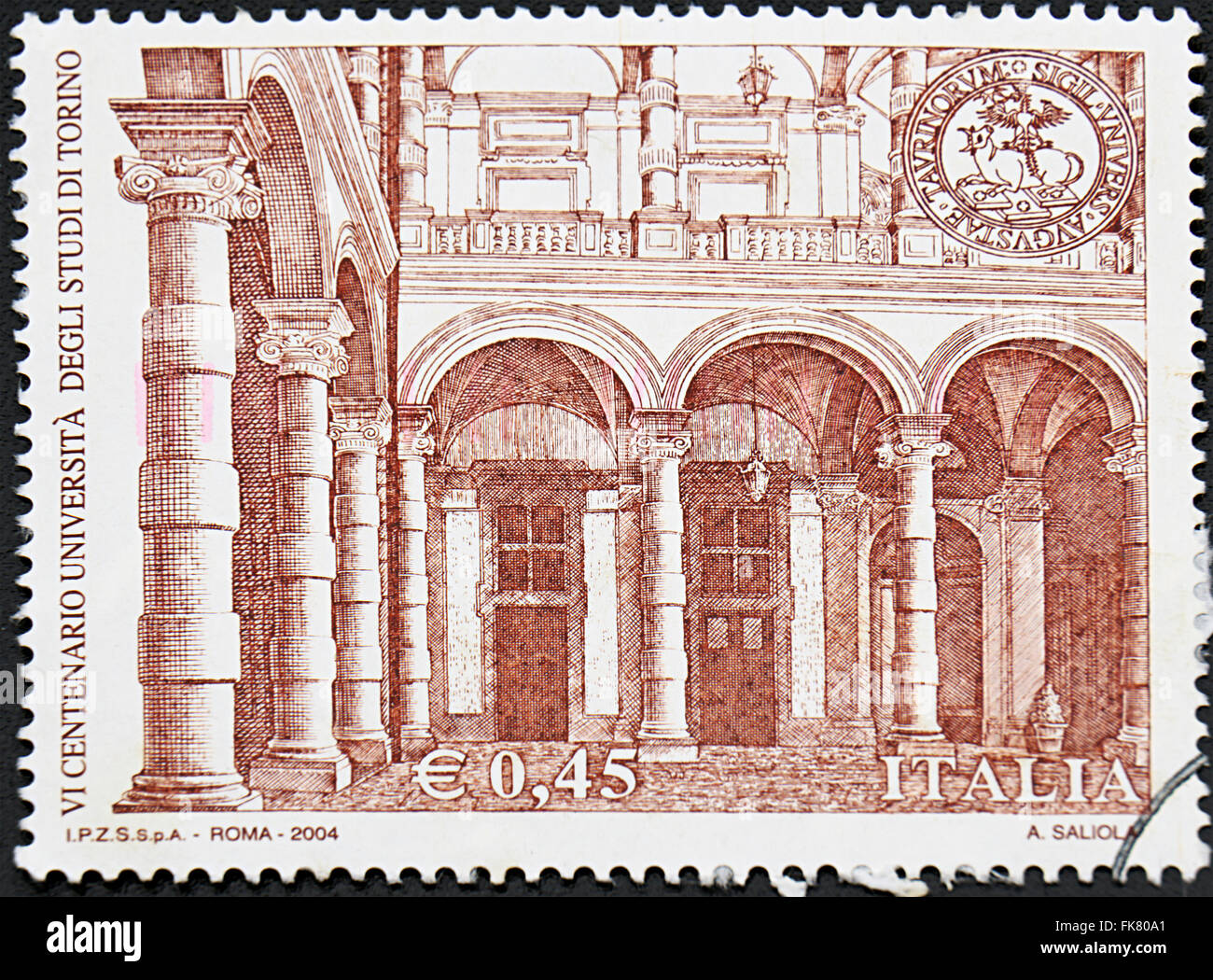 GRANADA, ESPAGNE - noviembre 30, 2015 : un timbre imprimé en Italie montre l'Université de Turin, 600ème Anniv., 2004 Banque D'Images