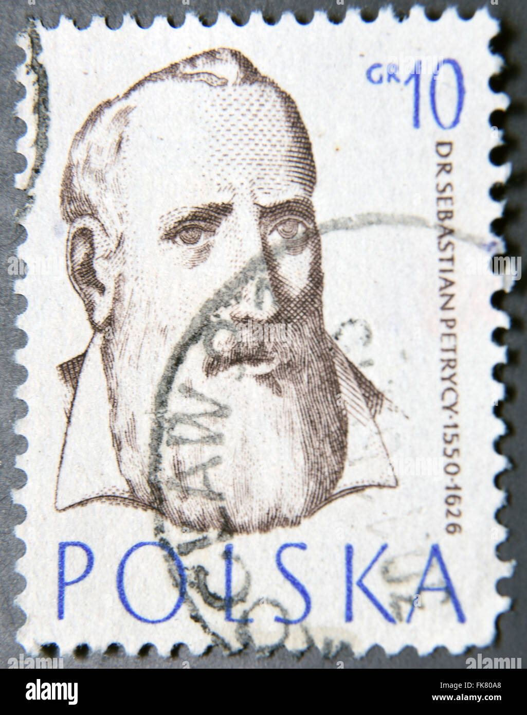 Pologne - VERS 1957 : un timbre-poste de la Pologne montre Sebastian Petrycy, philosophe et médecin Banque D'Images