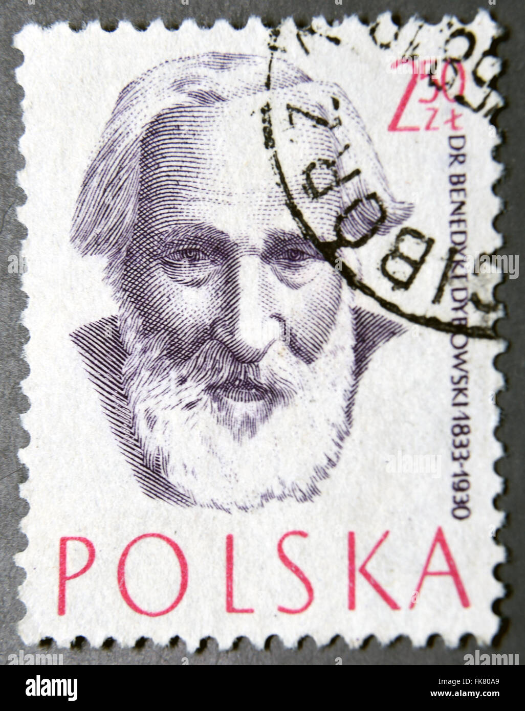 Pologne - VERS 1957 : un timbre-poste de la Pologne montre le Dr Benedykt Dybowski, médecin, médecin Banque D'Images