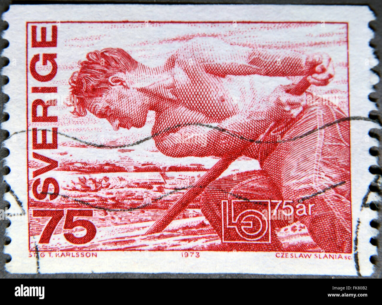 Suède - vers 1973 : un timbre-poste de la Suède montre un travailleur Banque D'Images