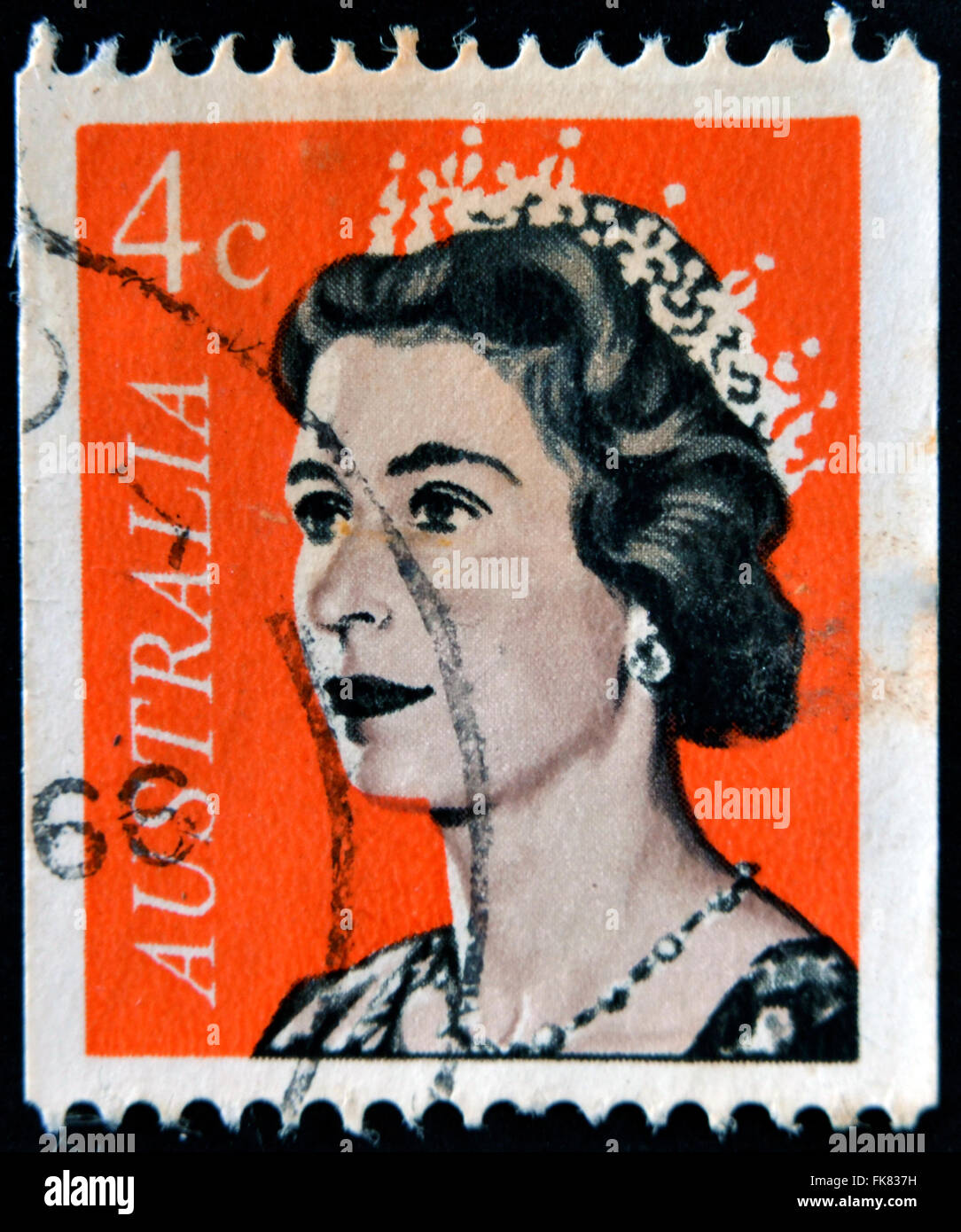 Australie - VERS 1966 : timbre imprimé dans l'Australie présente le portrait de la reine Elizabeth II, vers 1966 Banque D'Images