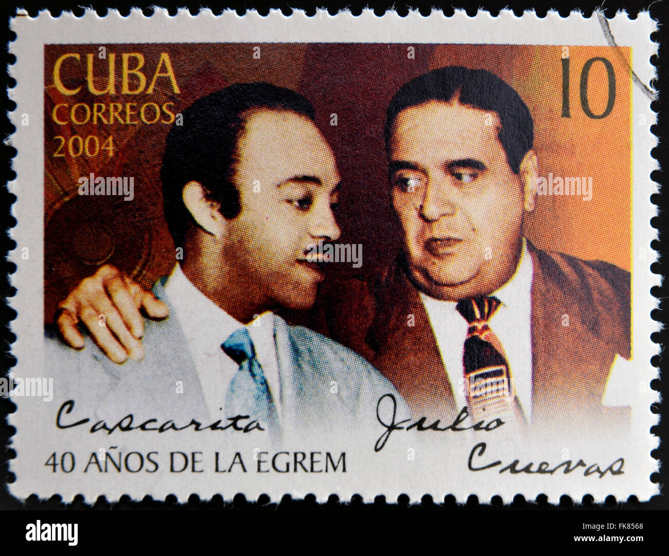 CUBA - circa 2004 : timbre imprimé en Cuba montre Julio Cueva y Orlando Guerra, Cascarita, vers 2004 Banque D'Images