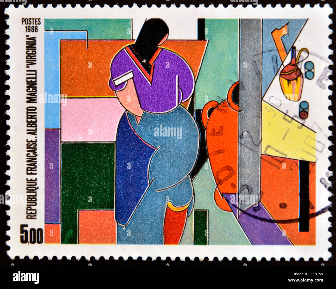 FRANCE - VERS 1986 : un timbre imprimé en France montre Virginie par Alberto Magnelli, vers 1986 Banque D'Images