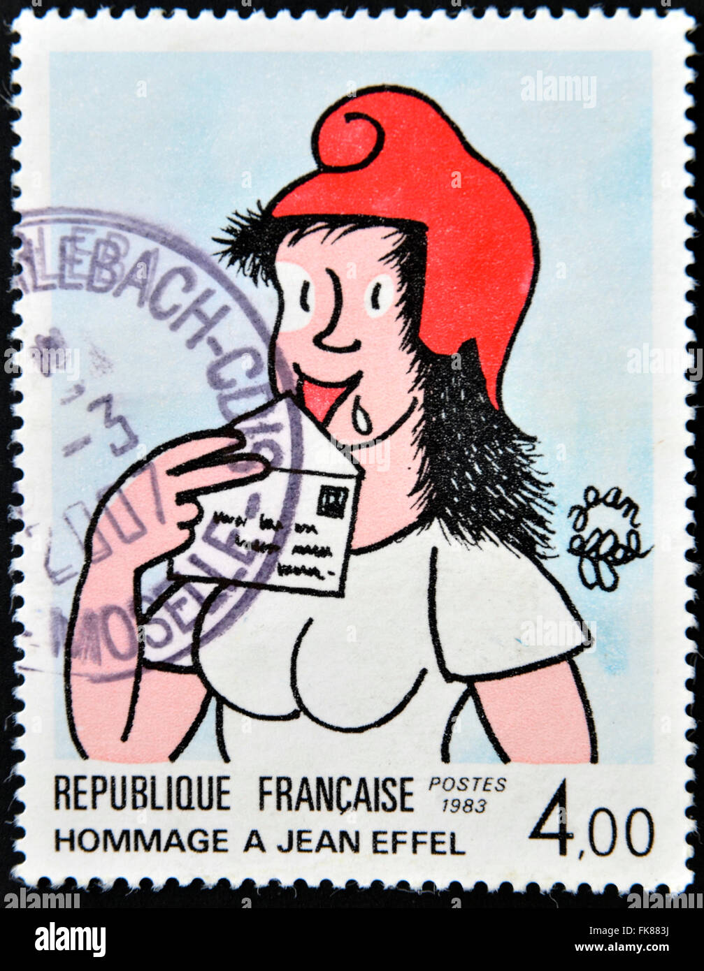 FRANCE - circa 1983 : timbre imprimé en France dédiée à Jean Effel, vers 1983 Banque D'Images
