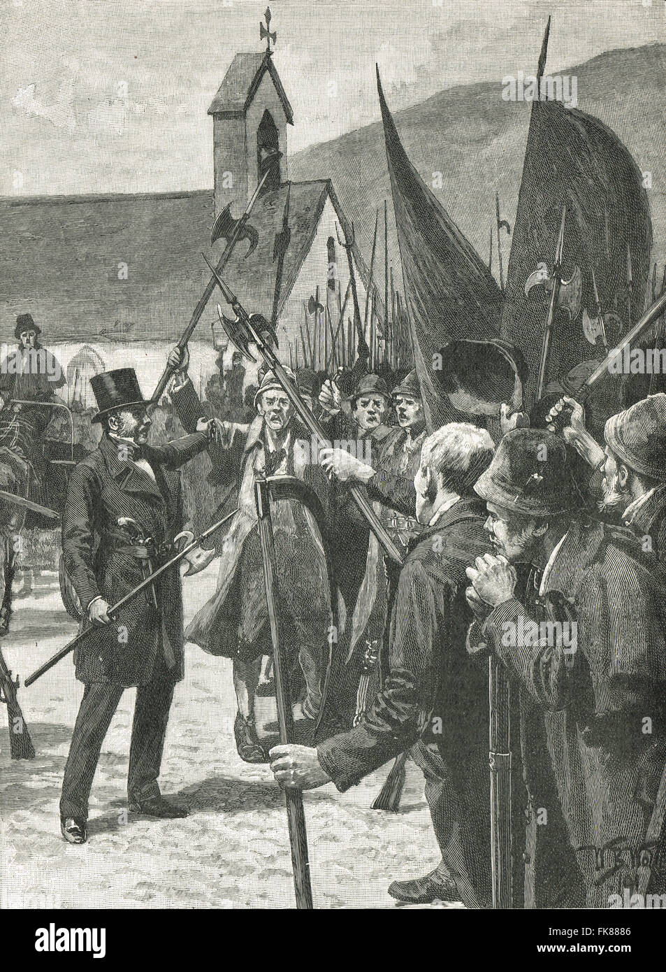 Charles Kickham rassemblant les piquiers à Arta, l'Irlande, rébellion irlandaise de 1848 Banque D'Images