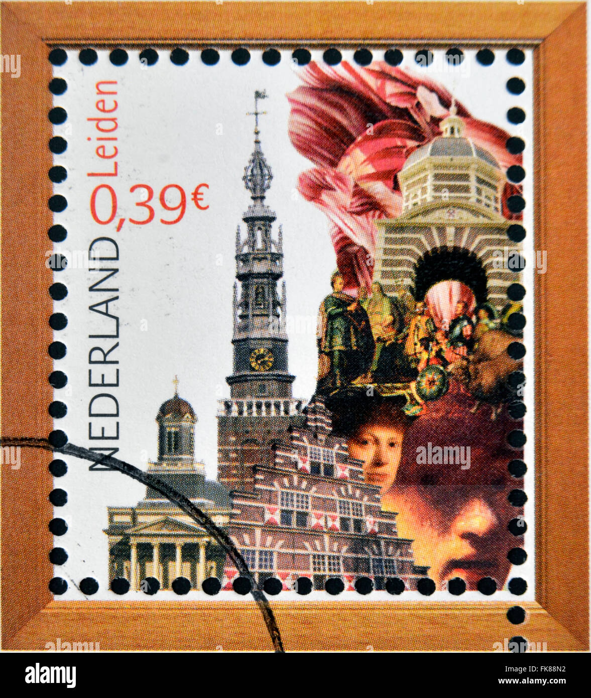 HOLLAND - circa 2006 : timbre imprimé en France dédié aux belles Holland, Leiden, vers 2006 montre Banque D'Images