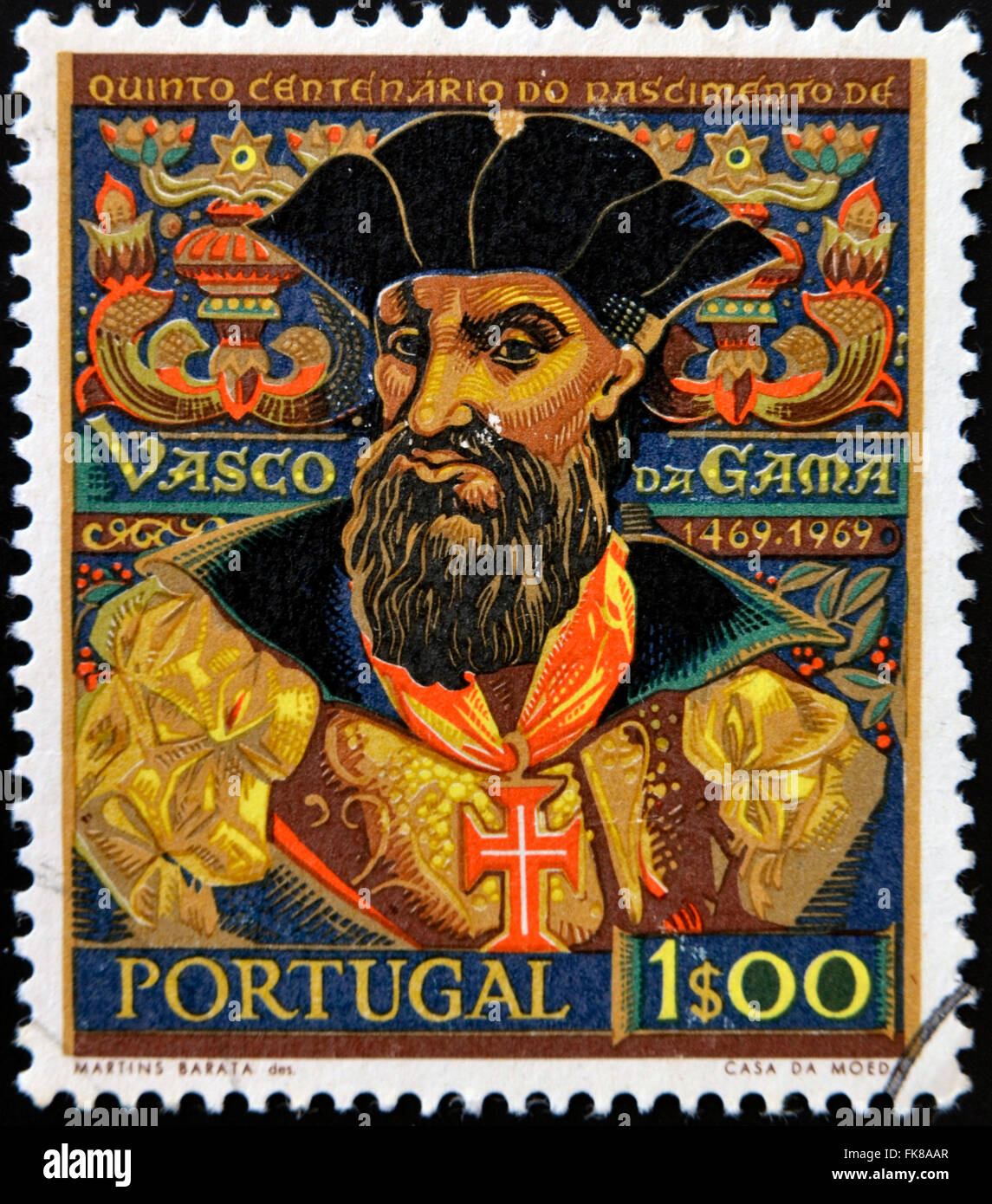 PORTUGAL - circa 1969 : timbre imprimé au Portugal montre explorer Vasco da Gama, circa 1969. Banque D'Images