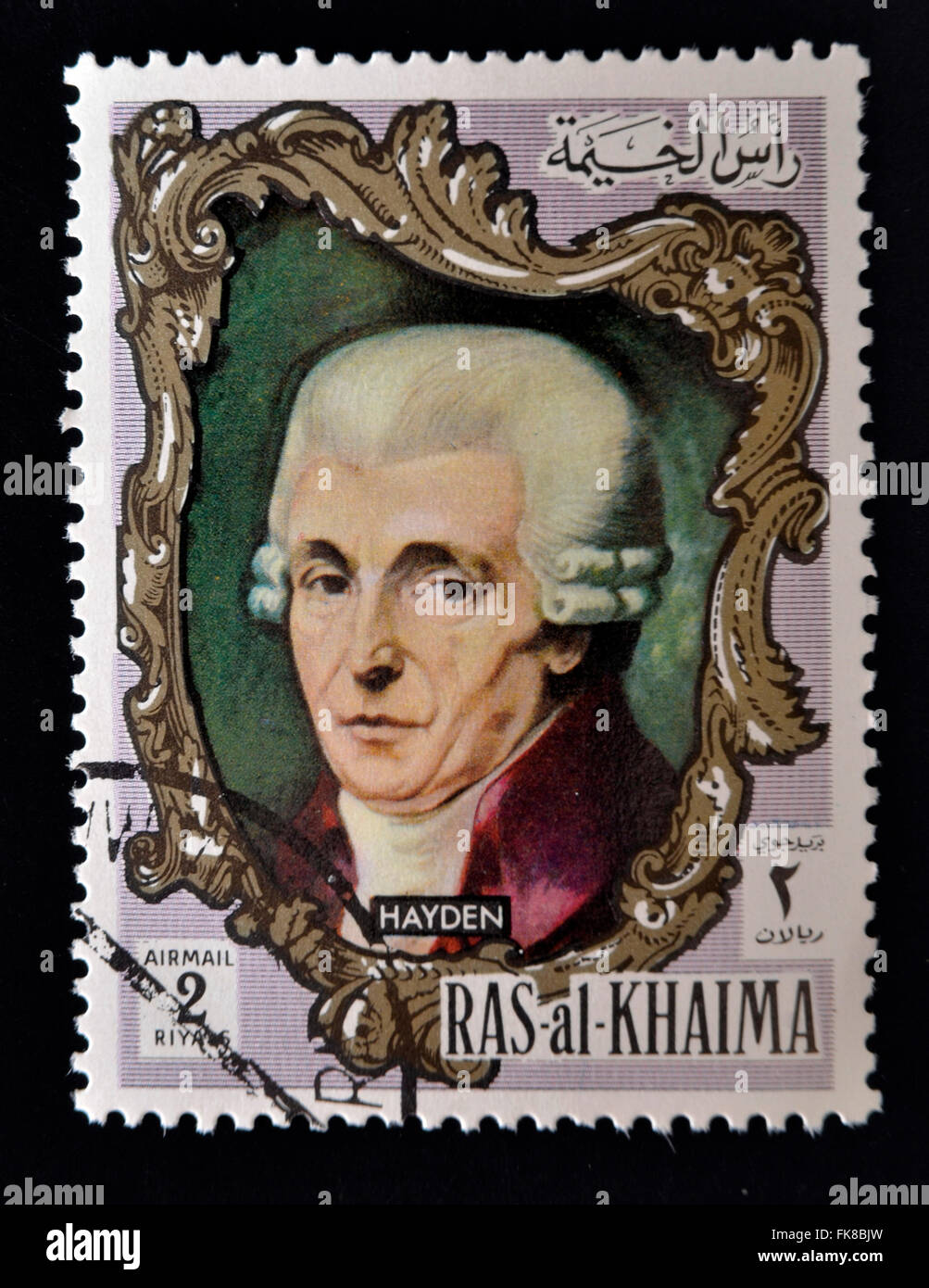 RAS AL-KHAIMAH - circa 1970 : timbre imprimé dans le Ras al-Khaimah montre Joseph Haydn, vers 1970 Banque D'Images