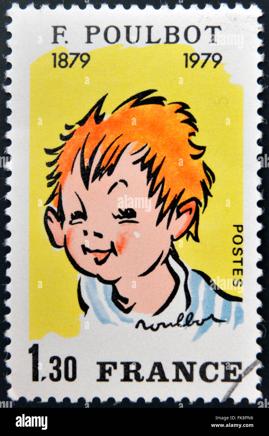 FRANCE - circa 1979 : timbre imprimé en France dédié à Francisque Poulbot, vers 1979 Banque D'Images